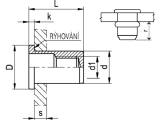 Nýtovací matice uzavřená s plochou hlavou a hladkým tělem